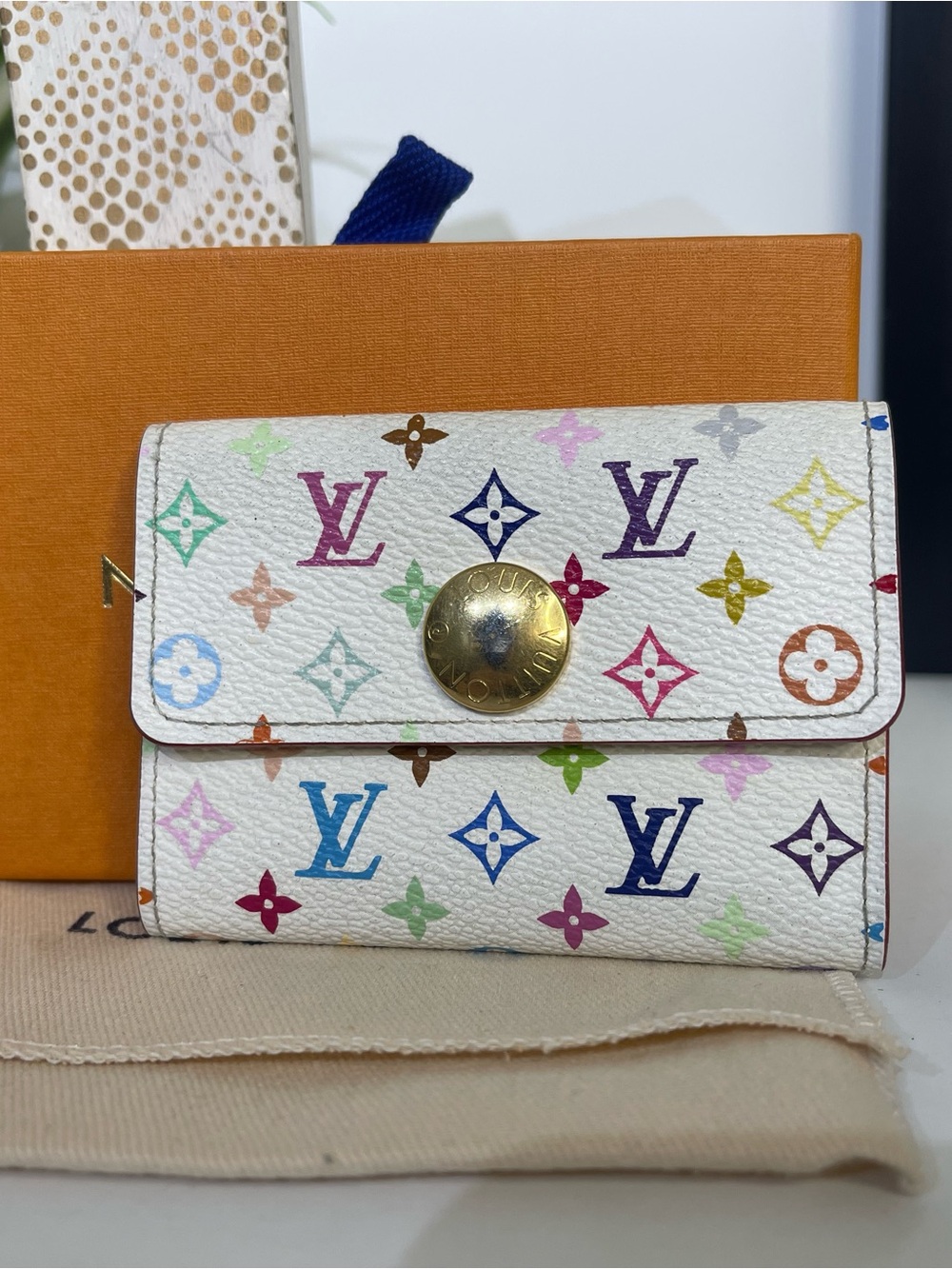 Louis Vuitton White Multicolor Takashi Murakami  Card Holder